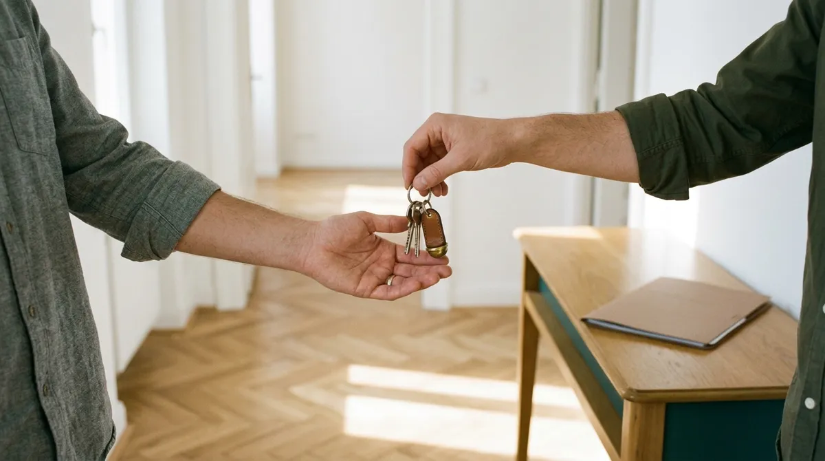Remise d’un trousseau de clés dans un appartement vide